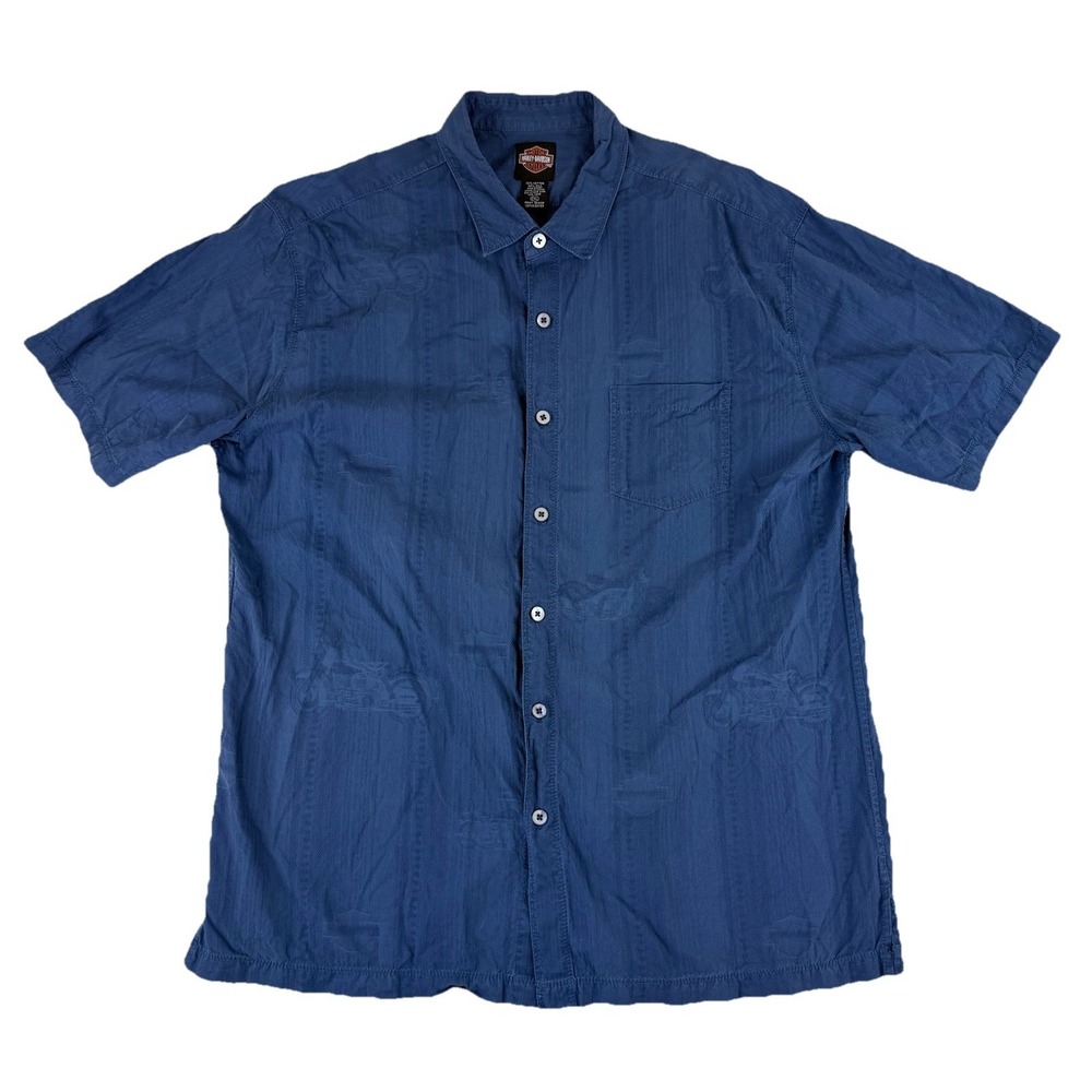 Harley Davidson Tori Richard Motorcycle Blue Silk Blend Short Sleeve Mens Sz 2XL